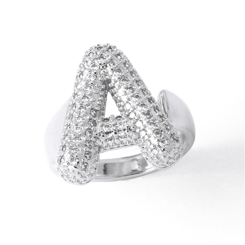 Letter Design Ring with Clear Stone Detail, Copper Base Fashion Jewelry for Daily Outfits, Party Styling and Gifts