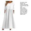 Strandkleid Kurzarm Rundhalsausschnitt Tasche Knitterarm Lässig Alltagskleidung Leinen Einfarbig Damenkleid Urlaubsaccessoire