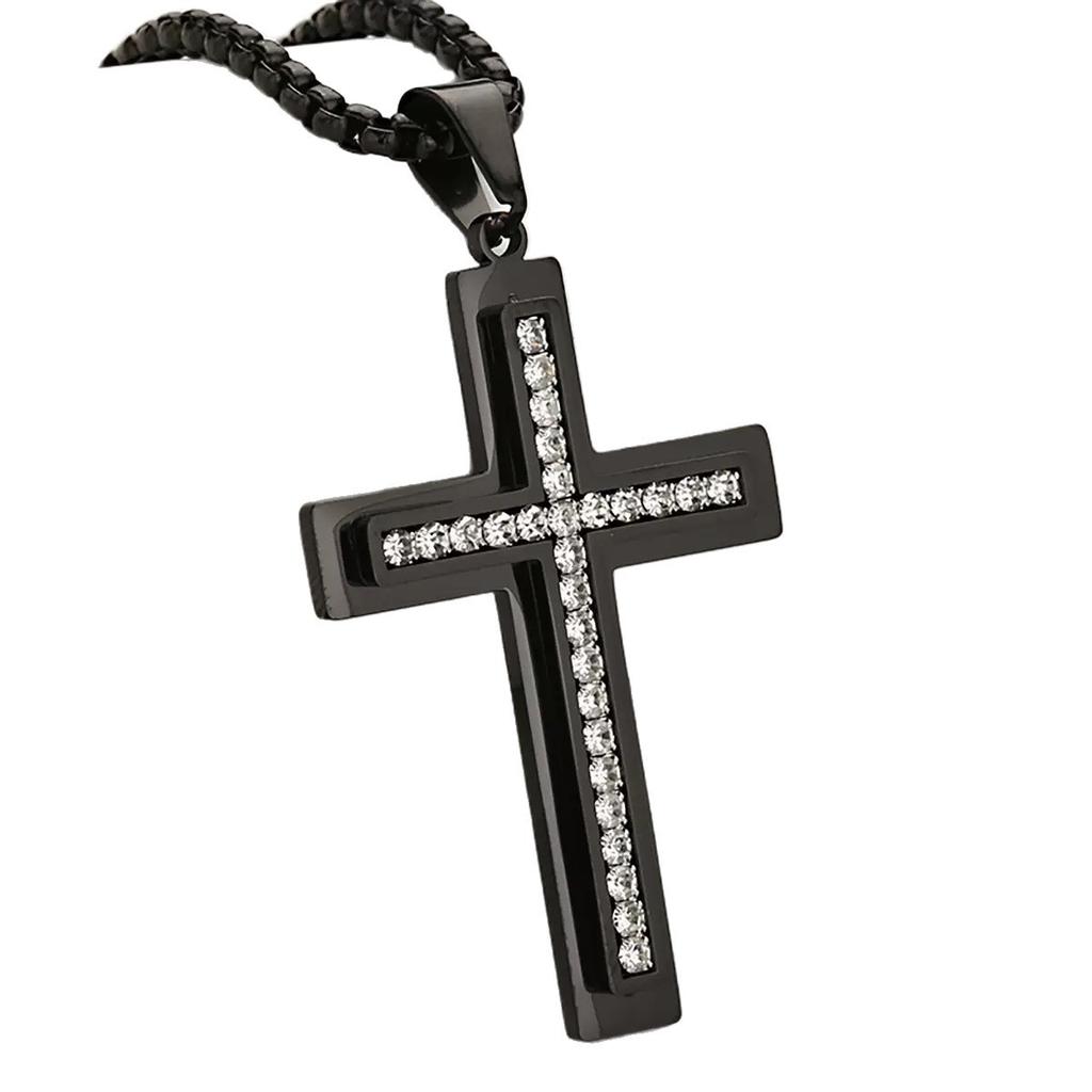 2026 Diamond-encrusted Double Cross Pendant Men's Premium Necklace Women's Jewelry Wear Accessories