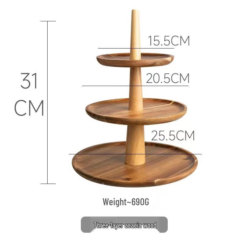 Japanese Style Three-Tier Acacia Wood Dessert Stand