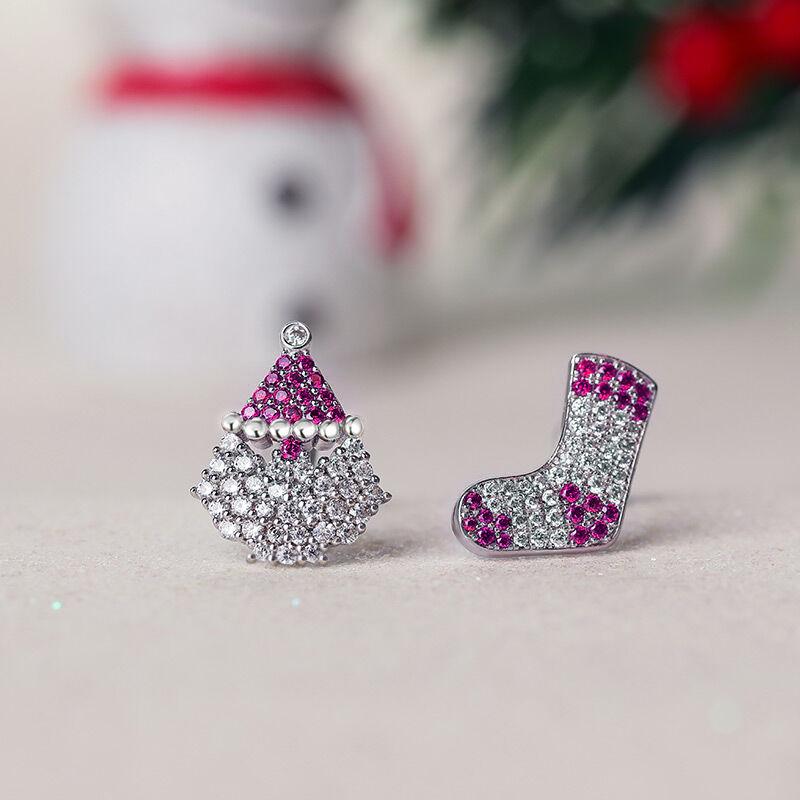 Huitan Irregular Christmas Earrings Women Rose Red Color Santa Claus and Sock Stud Earrings Dazzling CZ Exquisite Female Jewelry