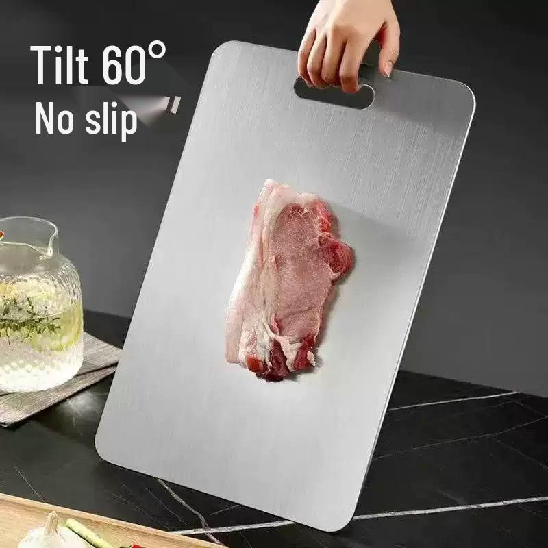 Dual-Sided Antibacterial Stainless Steel Cutting Board for Vegetables & Meat with Rolling Pin