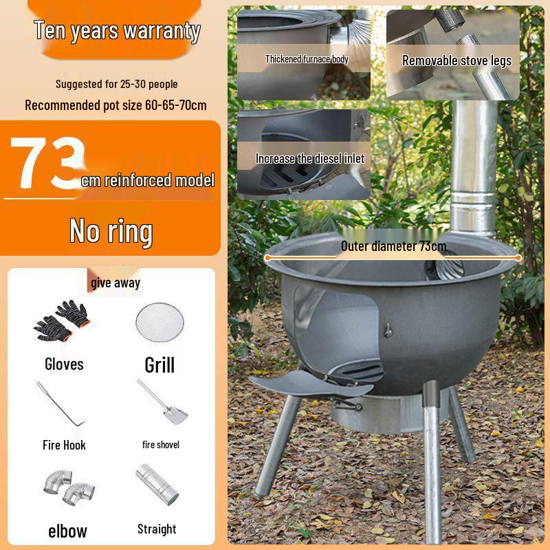 Thickened Integrated Firewood Stove for Outdoor & Rural Home Use: Portable Iron Pot & Extra Heat.