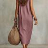 Women Casual Loose Cowl Neck Sleeveless Solid Color Long Swing Vacation Dress