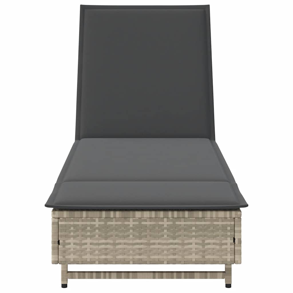 Sun Lounger with Wheels and Cushion Light Grey Poly Rattan