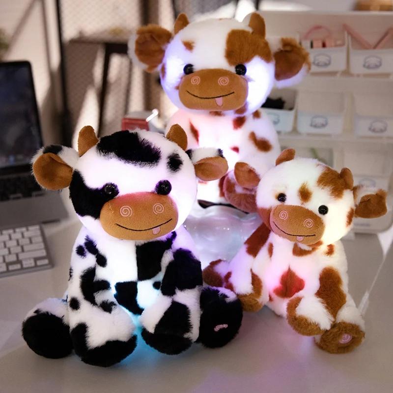 1pcs Kawaii Glowing Cow Plush Toy Cute Plush Stuffed Animal LED Glowing Cow Room Decor Birthday Gift