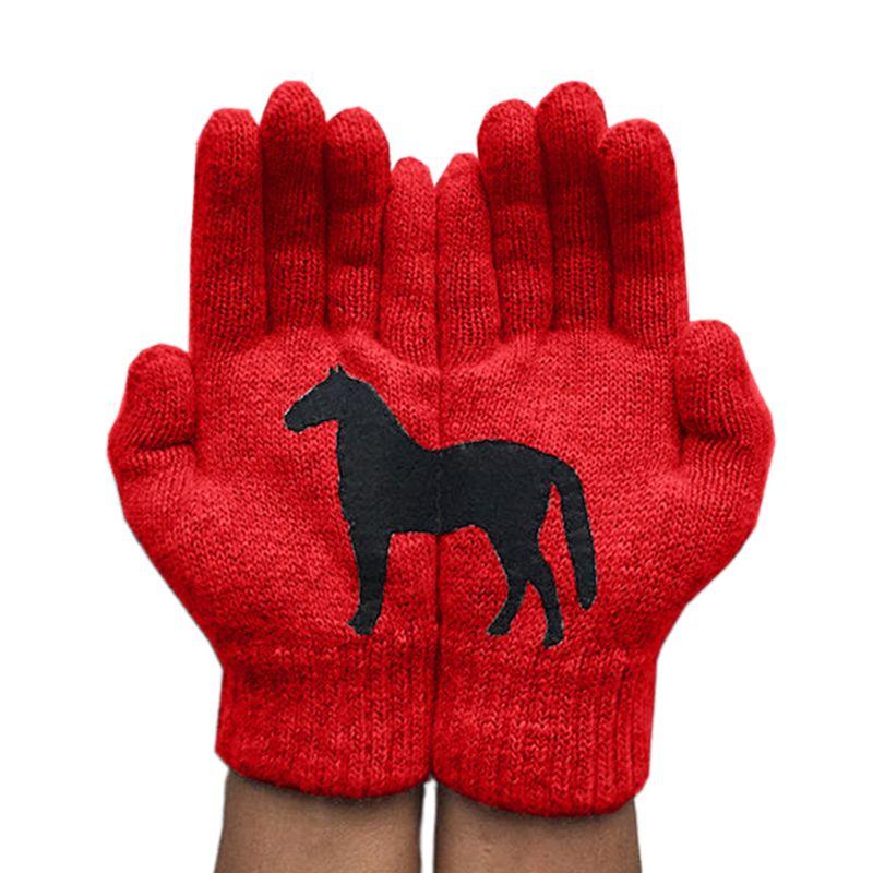 Women Full Finger Gloves Winter Cute Irregular Horse Stretchy Knitted Thermal Gloves Imitation Wool Short Hand Warmer