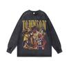 2. American Retro Hip-Hop Star Print Base Top Men'S And Women'S Autumn Washed Crew Neck Long Sleeve T-Shirt