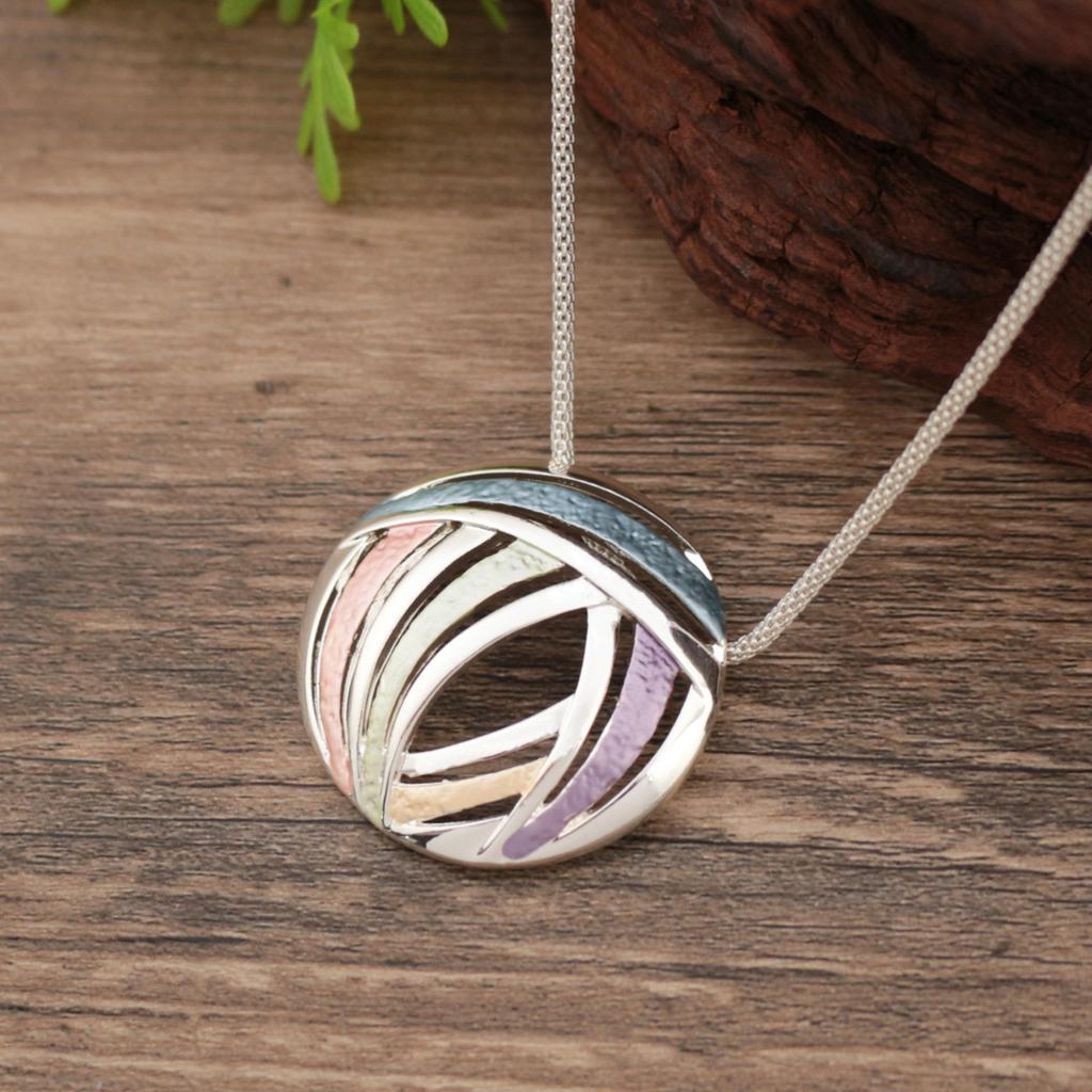 New Enamel Color Round Hollow Geometric Line Small Pendant, Women's Simple Irregular Line Necklace