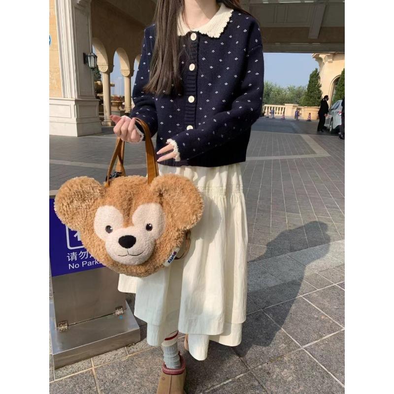 

Sweet age-reducing doll collar short sweater jacket women s autumn and winter new fashion jacquard contrasting color knitted cardigan average size чёрный