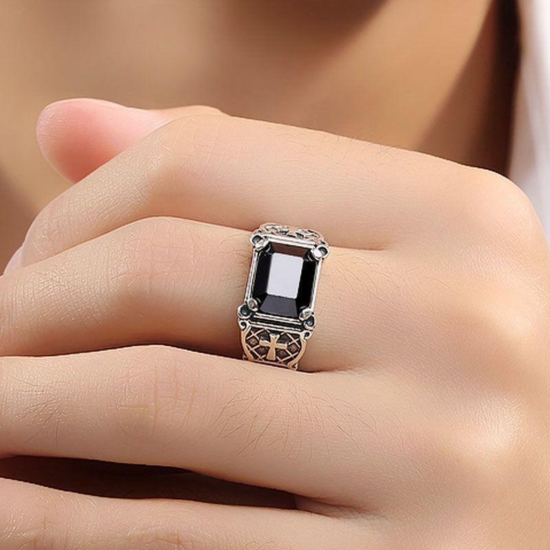 S925 Sterling Silver New Style Men Ring Fancy Trendy Domineering Personalized Hip Hop Cross Opening Ring Ornament
