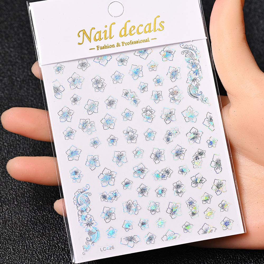 Best-Selling Japanese Aesthetic Laser Silver Heart Nail Stickers - Plant-Inspired Nail Art