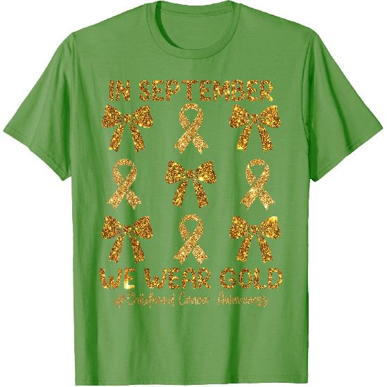 in September We Wear Gold Ribbon Bow Childhood Cancer Girls T-Shirt