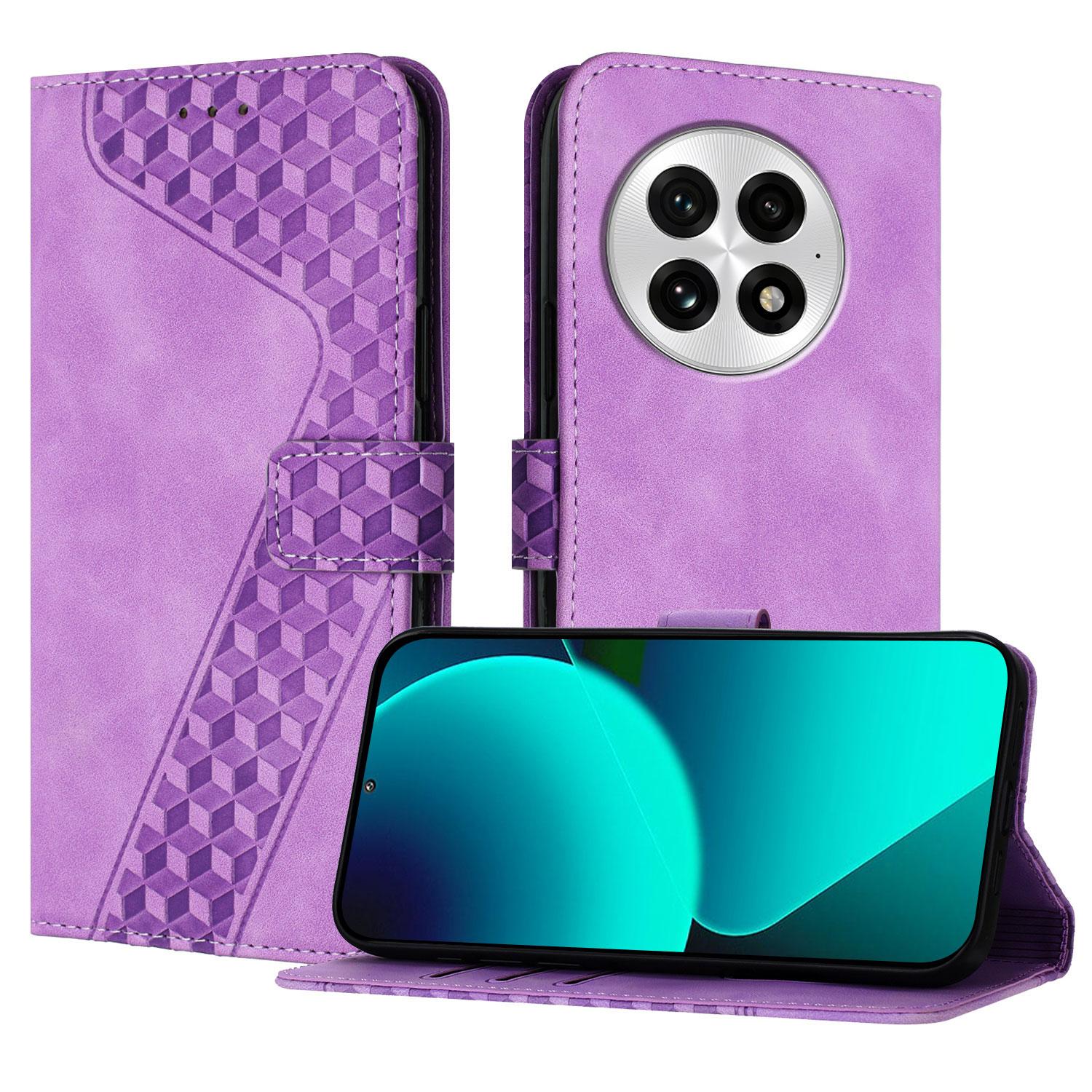 

For OnePlus 13 Leather Case 7-Shaped Pattern Wallet Stand Shockproof Phone Cover Purple