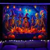 Nuxovilar UV Reactive Tapestry Skeleton Halloween Dinner Scene BlackLight Tapestries Cool UV Black Light Spooky Party Tapestry L