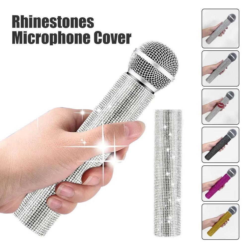 Wireless Microphone Rhinestones Microphone Cover Gold Silver Mic Handle Sleeve Stage Party