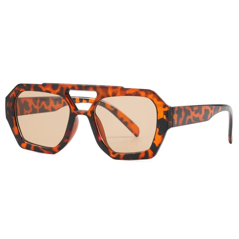 Nowe Vintage Kwadratowe Okulary Przeciwsłoneczne Moda Kobiety Mężczyźni Podwójne Mostki Okulary Damskie Szykowne Wielokątne Okulary Przeciwsłoneczne Odcienie Leoparda Okulary