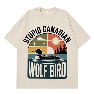 Vintage Dummer Kanadischer Wolf Vogel Lustiges Meme T-Shirt Herren Damen Freizeit Baumwolle Oversize T-Shirt Sommer Locker Kurzarm T-Shirts