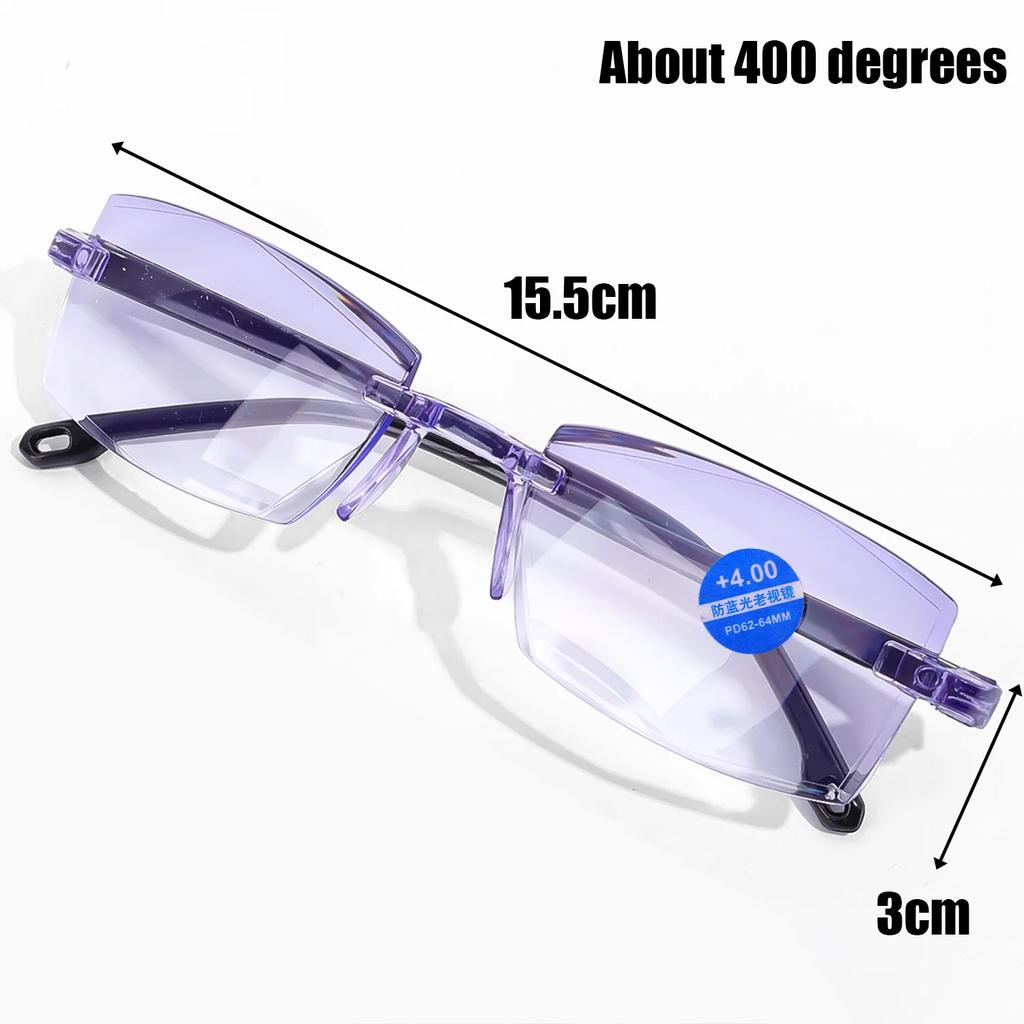 2Pairs Men Women Rimless Reading Glasses Anti Blue Light Bifocal Far Near Magnification Eyewear Presbyopic Glasses +100 +400