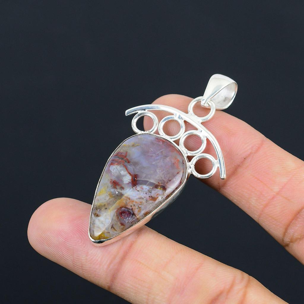 925 Silver Pear Stick Agate Gemstone Handcrafted Anniversary New Pendant Jewelry