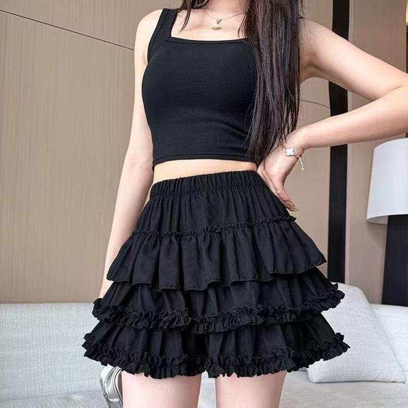 

Sweet Ruffle Butterfly Bow Color Block Plaid Mini Skirt Women Spring Summer 2026 Puffy Cake Skirt Polyester Fabric Fresh Cute Asian S