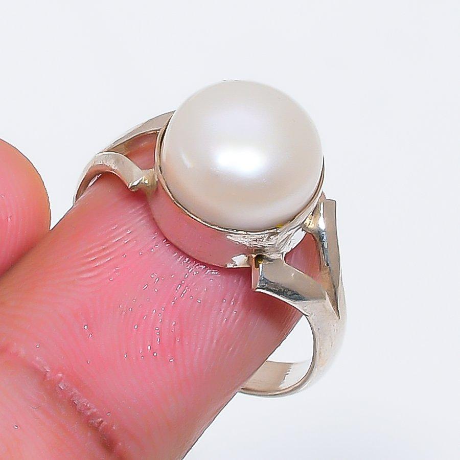 Natural Pearl Gemstone Handmade 925 Sterling Silver Jewelry Ring Size 7 ZS-1727
