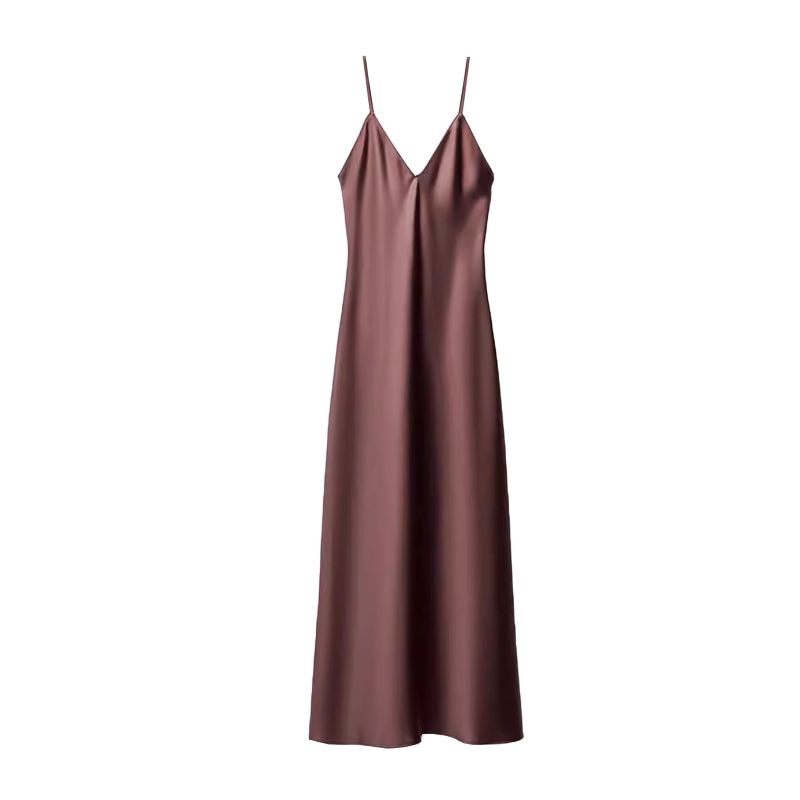 Spring New Women clothes V-neck Sleeveless Silk Satin Texture Dress 9333331 4661271 4772333
