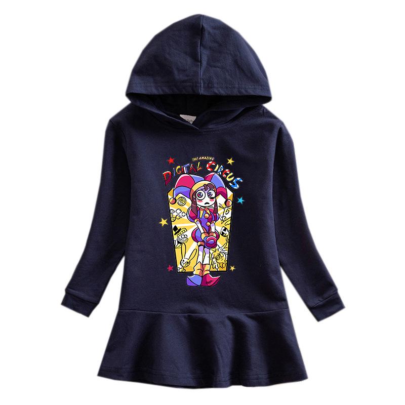 2026 Spring/Autumn Ruffle Rainbow Cartoon Girls' Long Sleeve Hooded Princess Dress