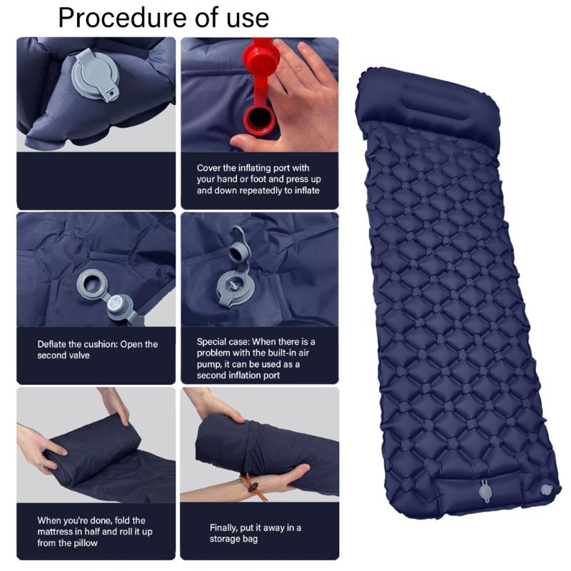 Folding Camping Sleepings Mat Inflatable Backpacking Sleepings Pad with Pillow Lightweight Watertight Camp Sleepings Pad