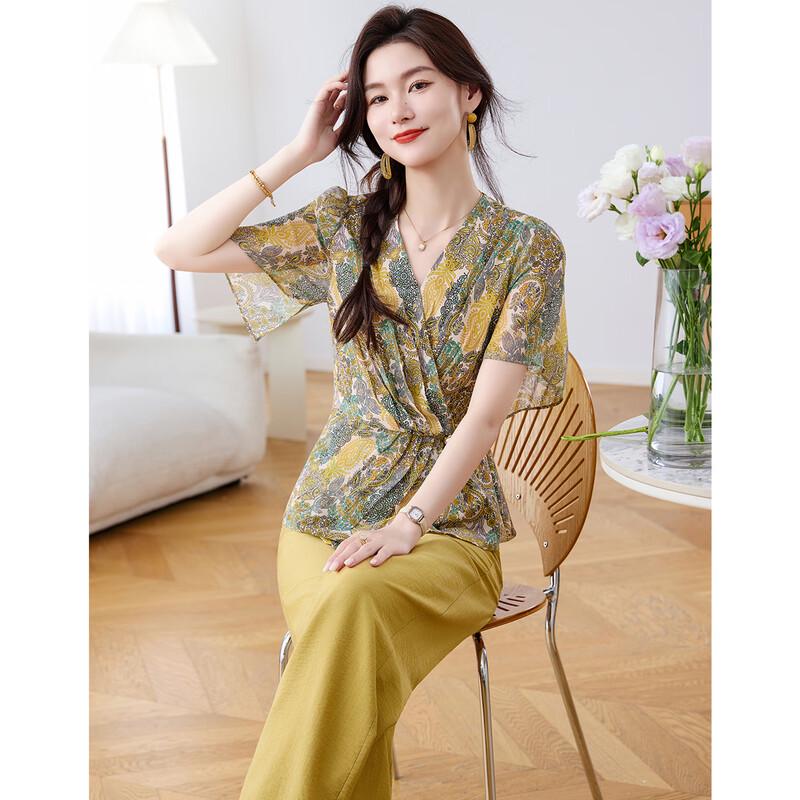 Kebell Women s Printed V-Neck Two-Piece Set 2XL