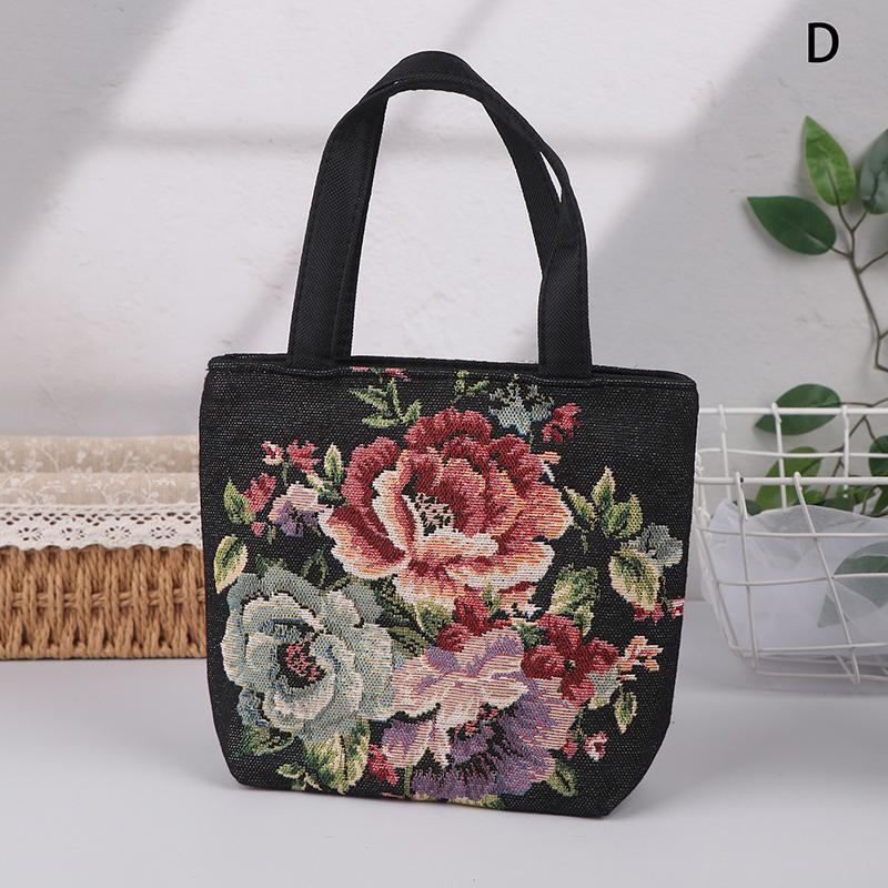 Embroidery Canvas Bag Cute Butterfly Rabbit Peony Tote Bag Small Shoulder Traveling Pouch Handbag Grocery Storage Bag