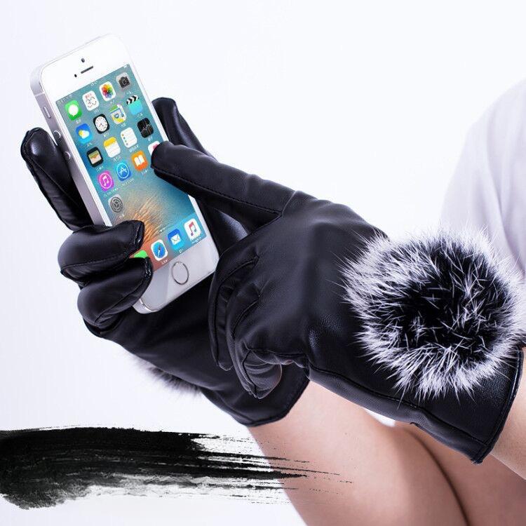 

Женские модные плюшевые зимние теплые перчатки из искусственной кожи Меховые перчатки с сенсорным экраном