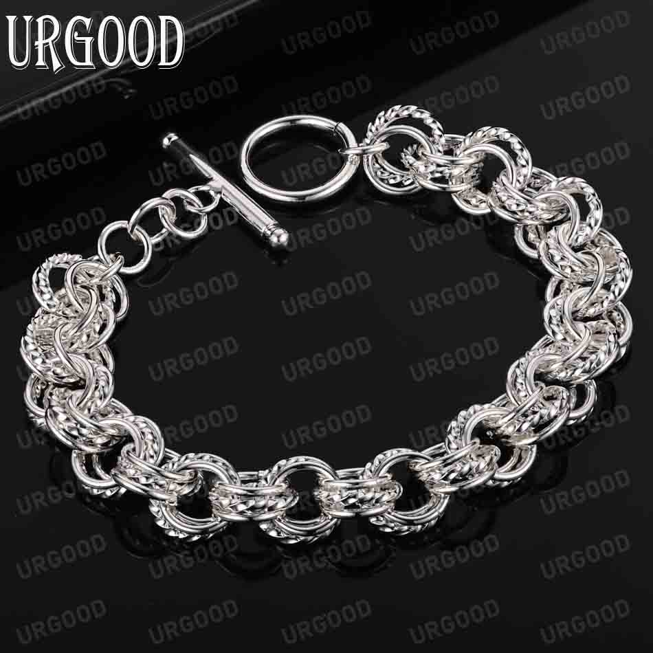 925 Sterling Silver Multi Ring Chain OT Buckle Bracelet Fashion Wedding Jewelry