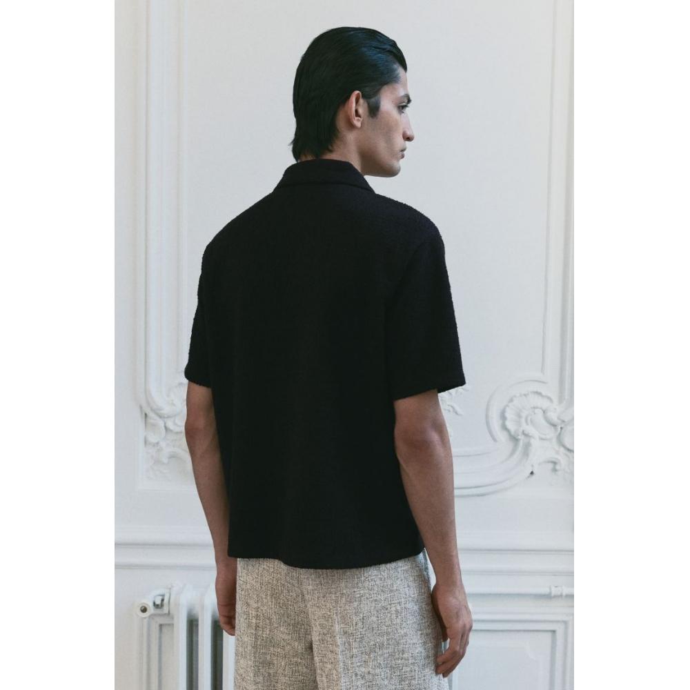 H M Textured caMp sHirt Regular Fit Black