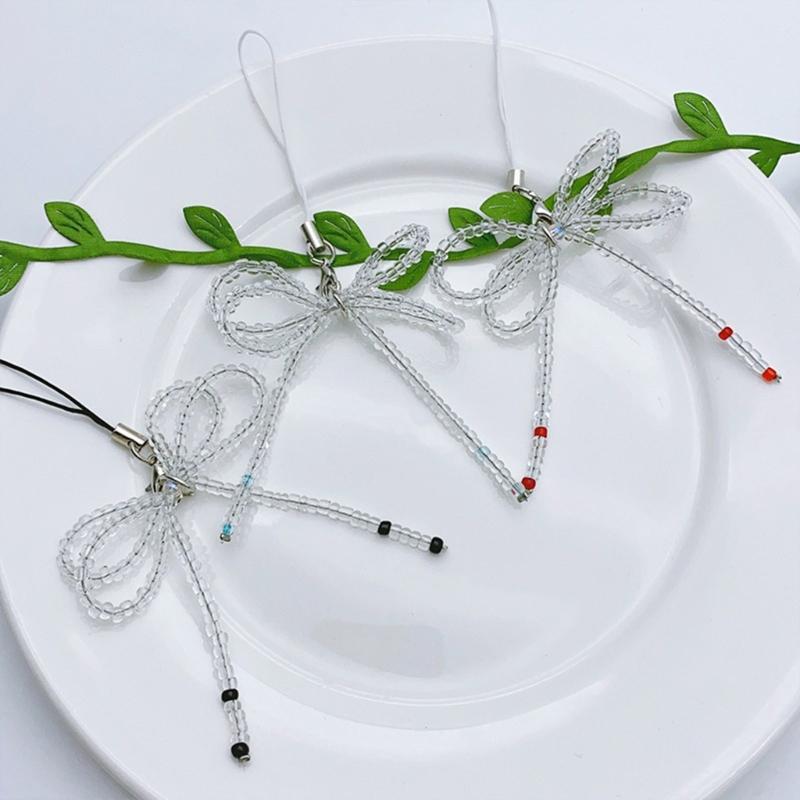 Fashion Glass Beaded Bowknot Phone Charm Straps Y2K Bag Decoration Lanyard Car Keys Hanging Pendants Purse Accessories