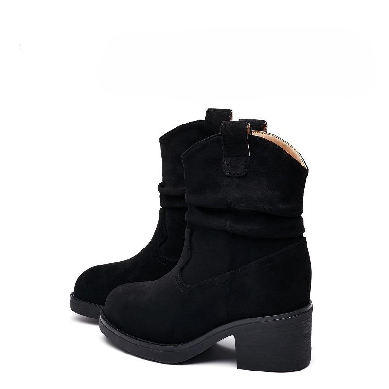 

Ботильоны до середины икры на высоком каблуке для женской осени и зимы. Новые туфли на толстой подошве и устойчивом каблуке. 39 чёрный