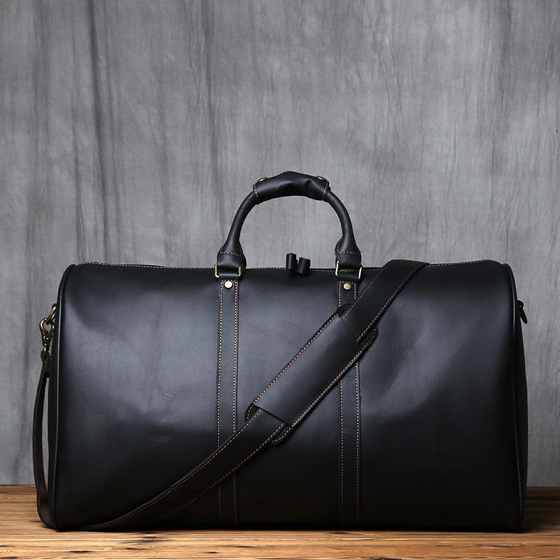 

NZPJ Vintage Genuine Leather Men s Travel Bag Large Capacity Crazy Horse Leather Handbag Natural Cowhide Shoulder Crossbody Bag чёрный