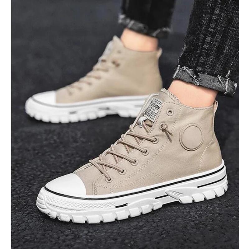 2025 New Men's Canvas Shoes Male High Top Casual Espadrilles British Style Gray Skateboarding Vulcanized Shoes Comfort Sneakers