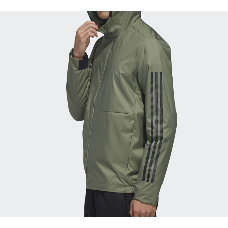 Adidas Three-Stripe Print Sports Hoodie Jacket Men Outerwear Green FM9434