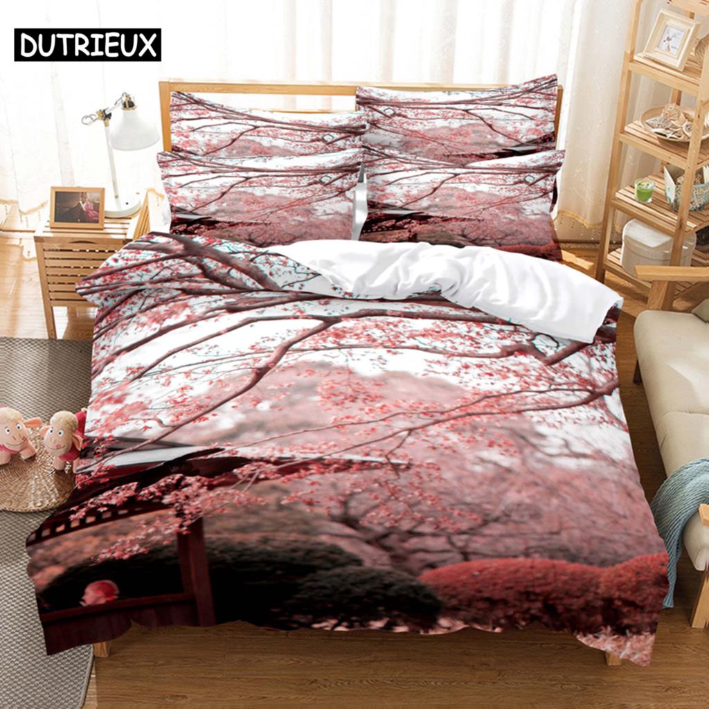Floral Duvet Cover Sets Double Bed Scenic Quilt Cover Single Bed Queen Bedding Set With Pillowcase 220X240Cm 3Pcs 2Pcs Polyester