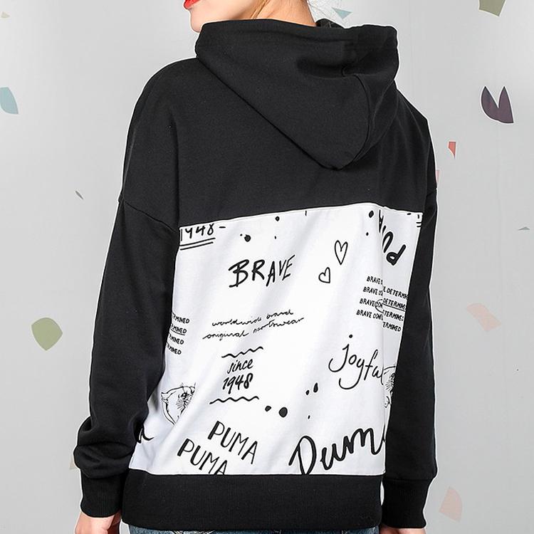 Puma Classics Aop Logo Hoodie With Drawstring Women Hoodie Black 595910-52