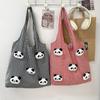 Vacation Canvas Shopping Bag Panda Doll Office Worker Handbag Casual Plaid Shoulder Bags  Outdoor