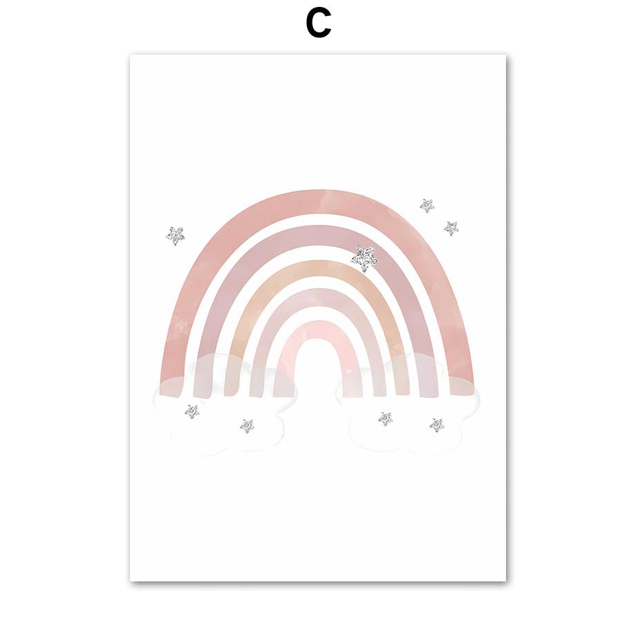 Boho Rabbit Flower Sun Rainbow Nursery Wall Art Canvas Painting Nordic Posters And Prints Pictures Baby Kids Room Bedroom Decor