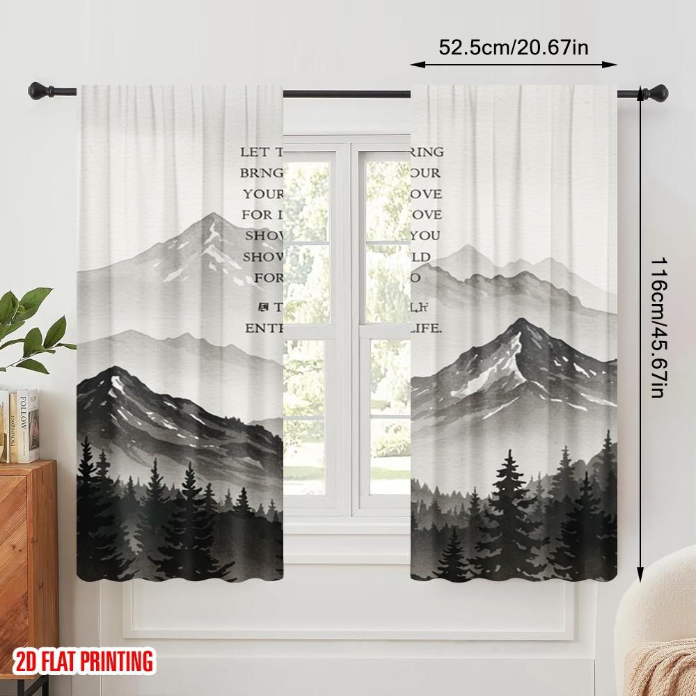 2pcs 2D flat printing Party Curtain Mountain Landscape Love Trust Polyester Without Electricity Festive Curtains for Home &