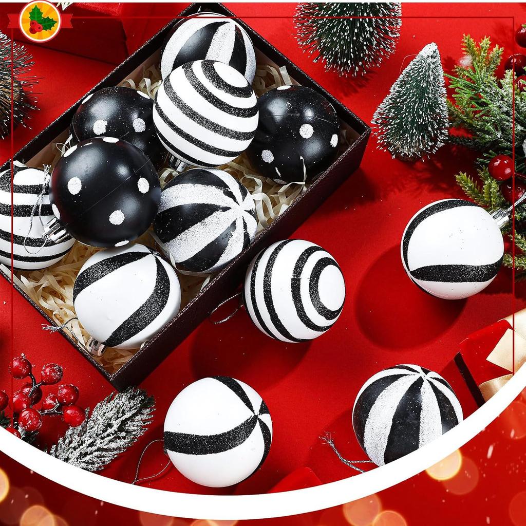 24 Weihnachten Schwarz Weiß Kugel Party Baum Dekorationen Kunststoff Bemalte Ornamente 6cm Gestreifte Punkt Hängende Kugeln