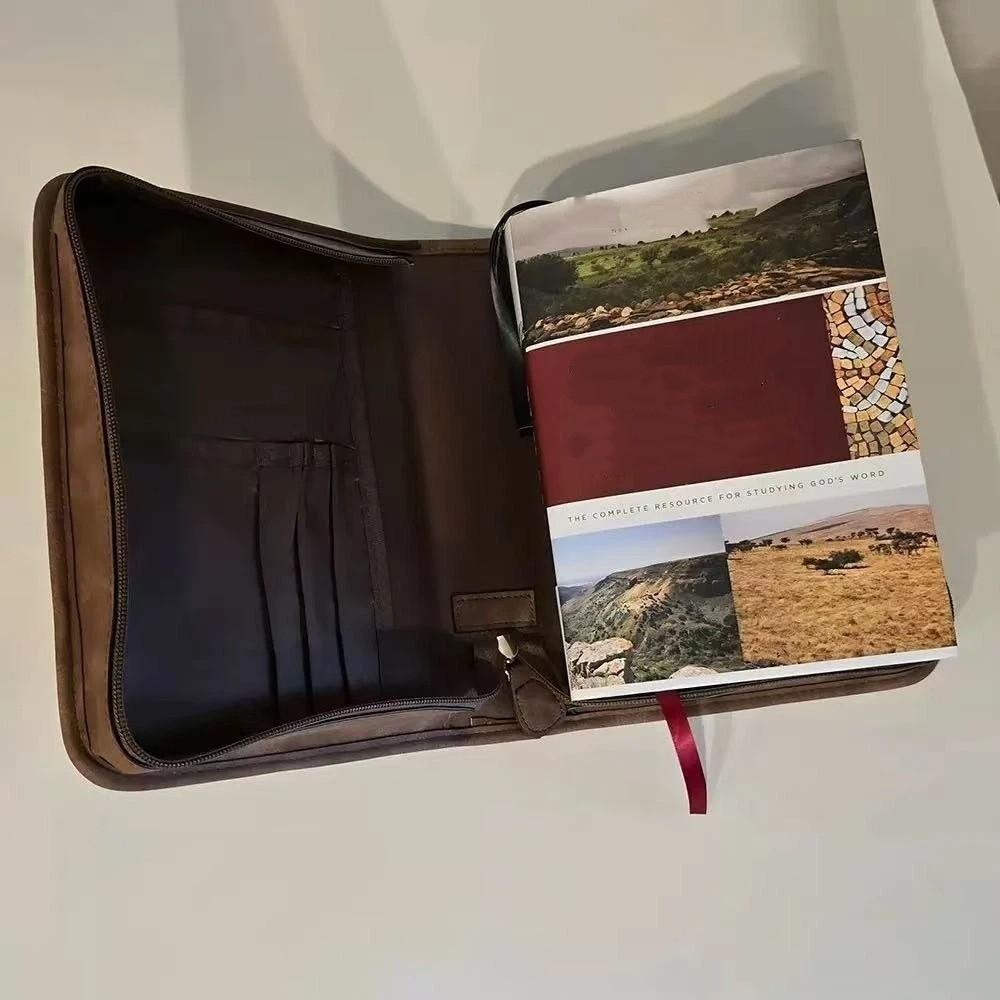 Kreuz-Thema Veganleder Bibelhülle mit Handyfach Staubdichte PU-Leder Bibel Tasche Religiöser Stil