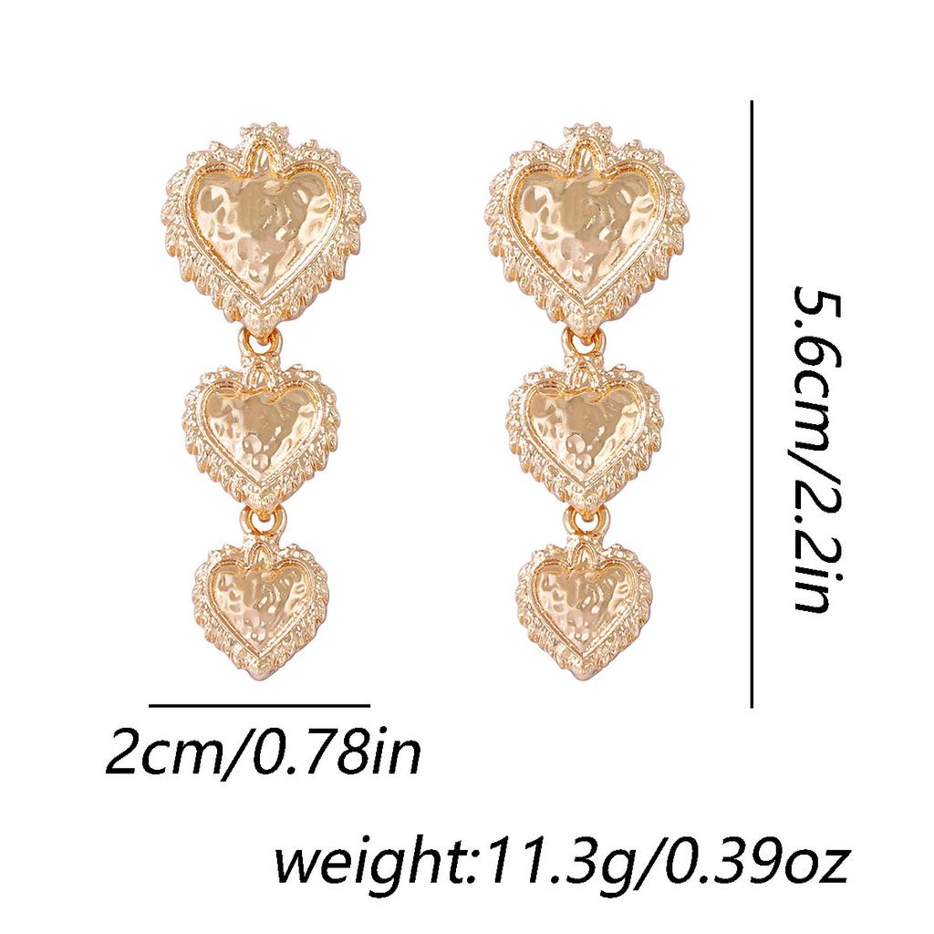 European and American Retro, Simple and Cold Style Alloy Concave-convex Hammer Texture Texture Heart-shaped Splicing Earrings for Women