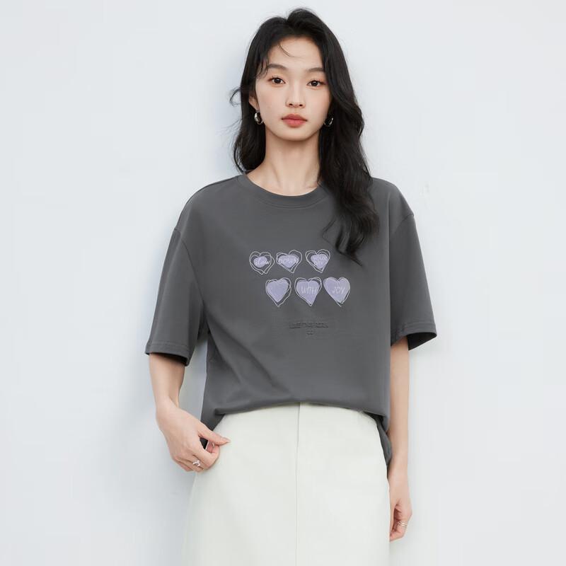 Elva' Island Women's Heart Print Loose Fit Short Sleeve T-Shirt