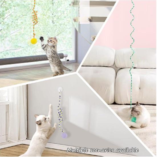 La La Pet®Retractable Cat Teaser Toy Cat Toys for Indoor Self Play 3 Pack Interactive Cat Feather Toy Hanging Spring Cat Toys Cat Teaser Suction Cup