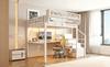 Loft Bed (140 x 200 cm), Metal Bed with LED Light Strip, Long Desk, Safety Ladder and Flexible Storage – Universal Bed for Adults and Children White